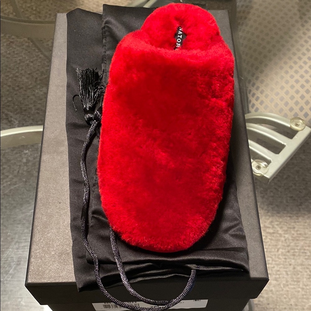 Natori Red Fuzzy Slippers